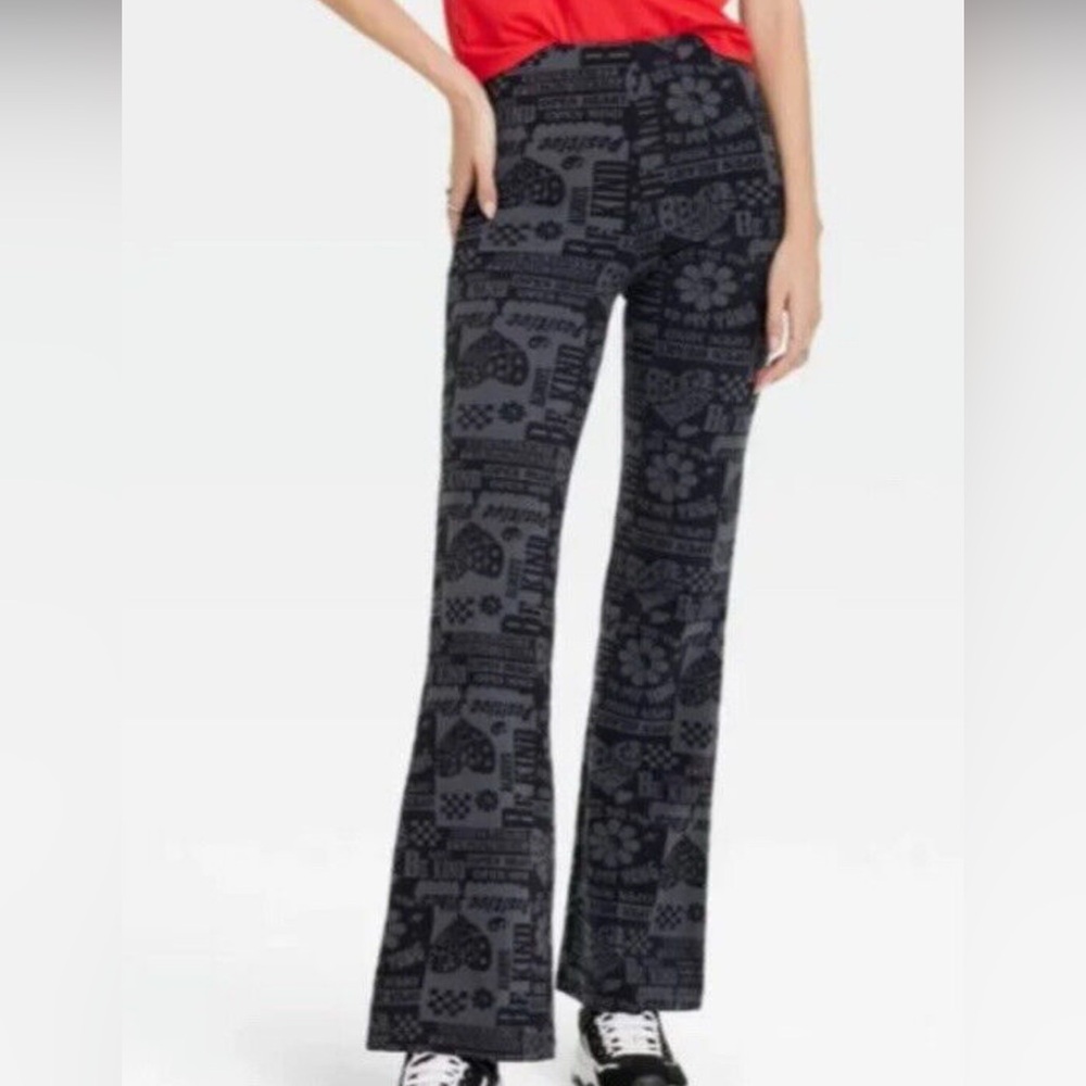 Zoe Liv Women's Size XXL Black & Gray Positive Vibes Print Wide Flare Leg Pants